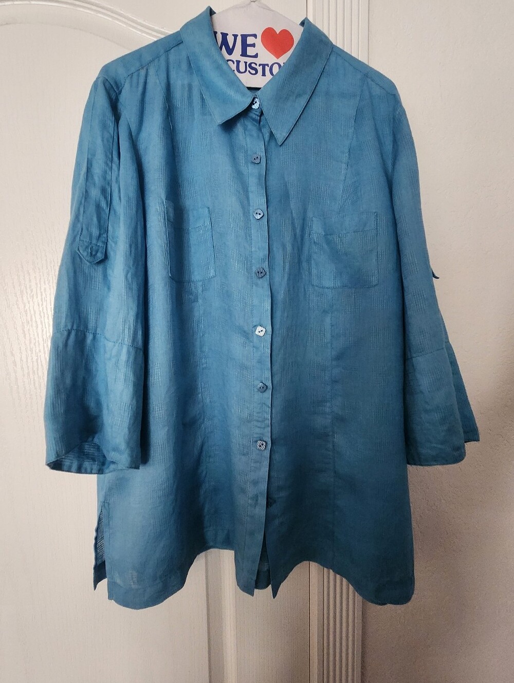 Coldwater Creek Turquoise Blue Button-Down Linen Shirt